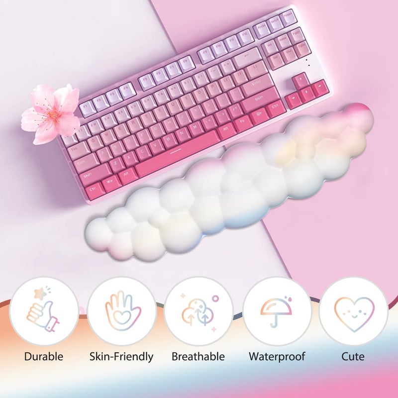 JIKIOU Upgrade Leather Cloud Keyboard Wrist Rest, Cloud Wrist Rest with Non-Slip PU Base, Comfortable Memory Foam Wrist Rest for Computer Laptop Mac Gaming Office and Pain Relief Christmas Wish Gift - Image 3